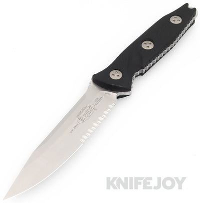 MICROTECH 113-11 Fixed Blade SOCOM Alpha Single Edge Stonewash Partially Serrated Blade with Black G10 Handles