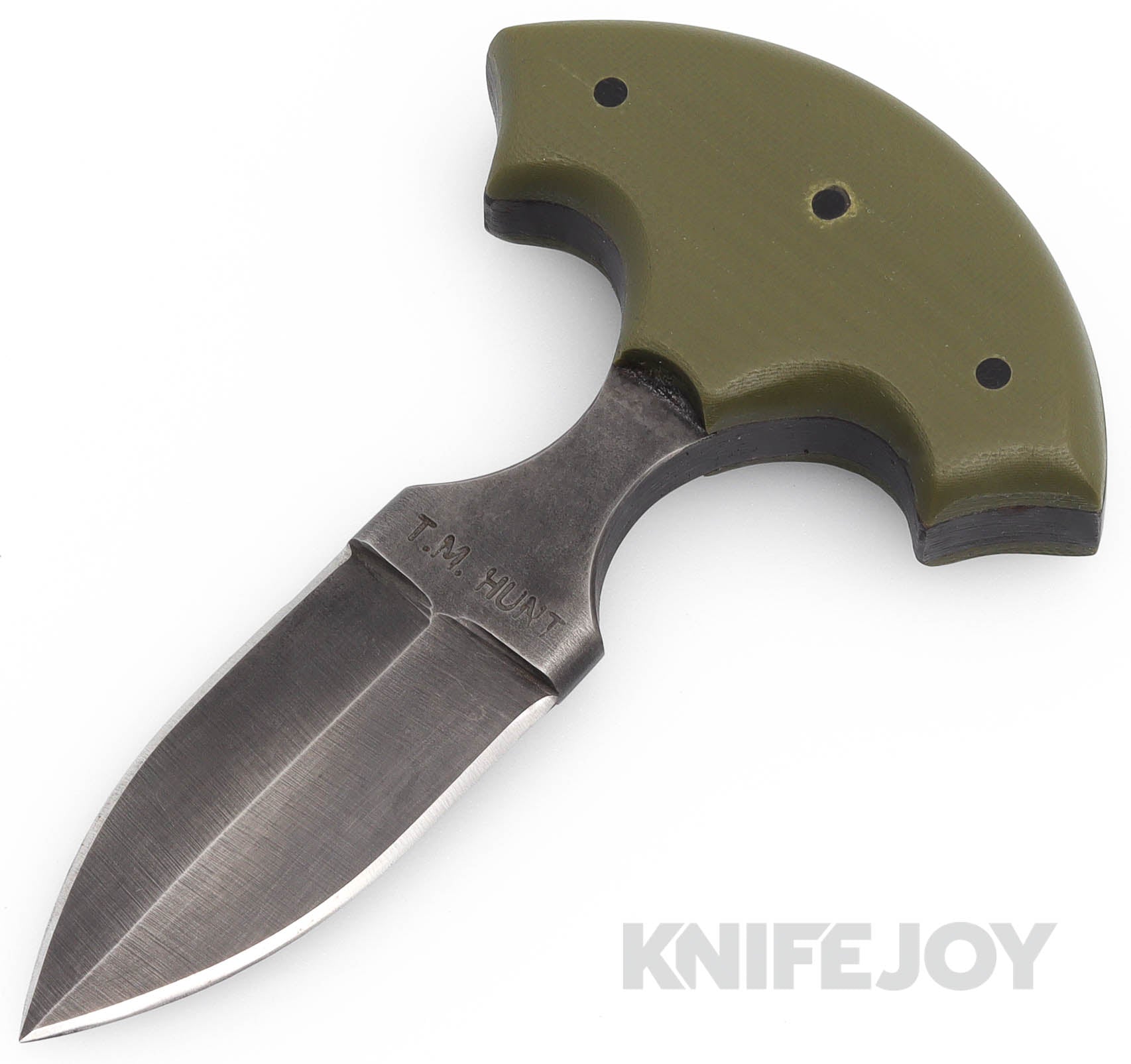 T.M. Hunt Custom Knives Push Dagger Fixed Blade with Green Micarta Handles