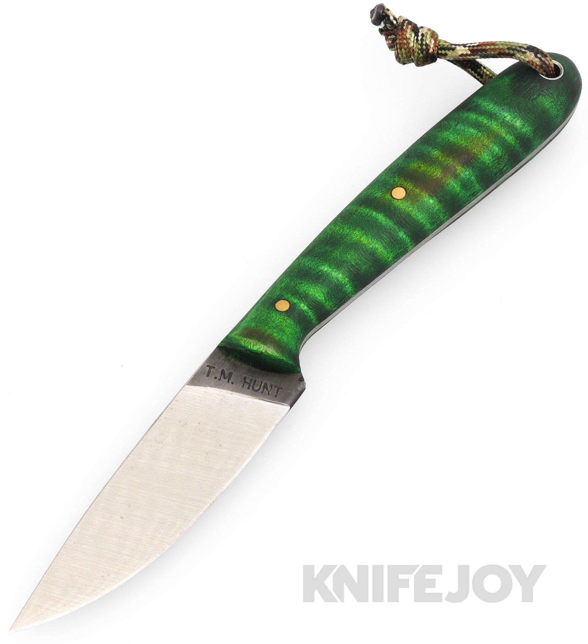 T.M. Hunt Custom Knives Bird & Trout Fixed Blade with Green Curly Maple Handles