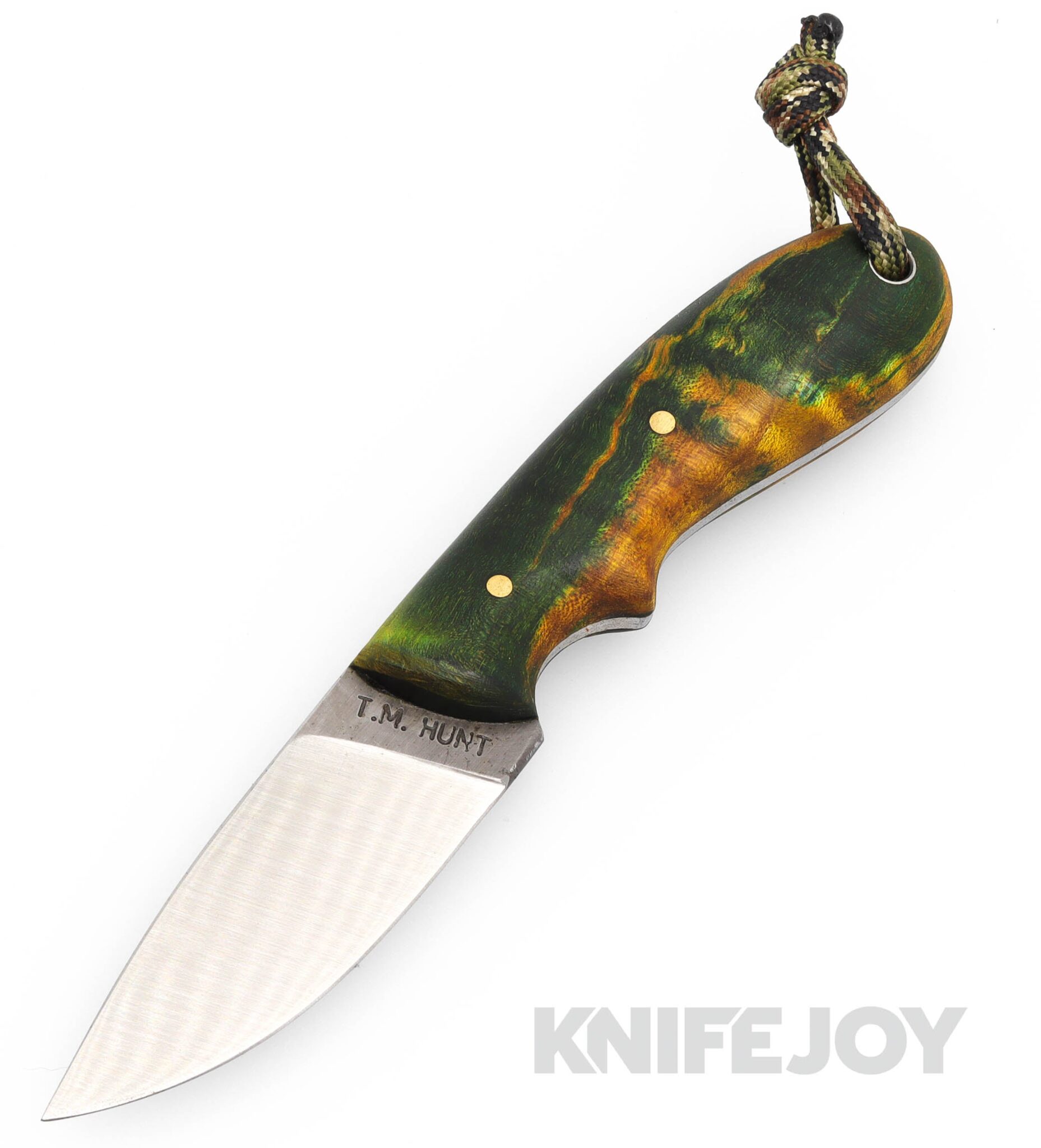 T.M. Hunt Custom Knives Hedgehog Fixed Blade with Green/ Yellow Curly Maple Handles
