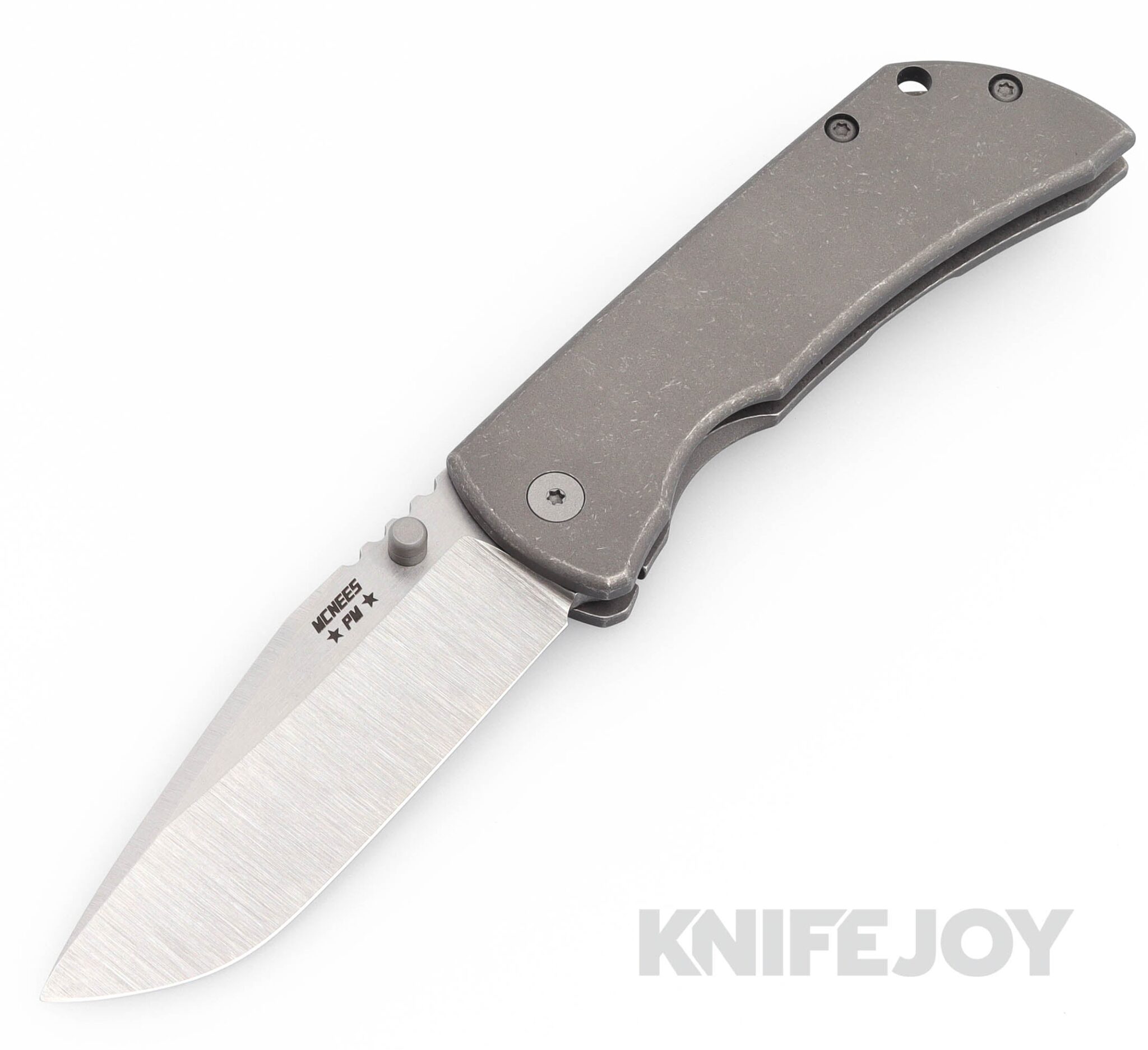 McNees Knives PM Mac2 3.5"- Gen2 Hand Ground Magnacut Spearpoint Blade and Atomic Stonewash Smooth Titanium Handles