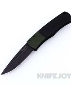 Pro-tech Knives PTBR-1.7 LTD-Green DLCW Auto Magic Whiskers Plain Black DLC Washed Blade with Textured Green Bolster / Black Handles