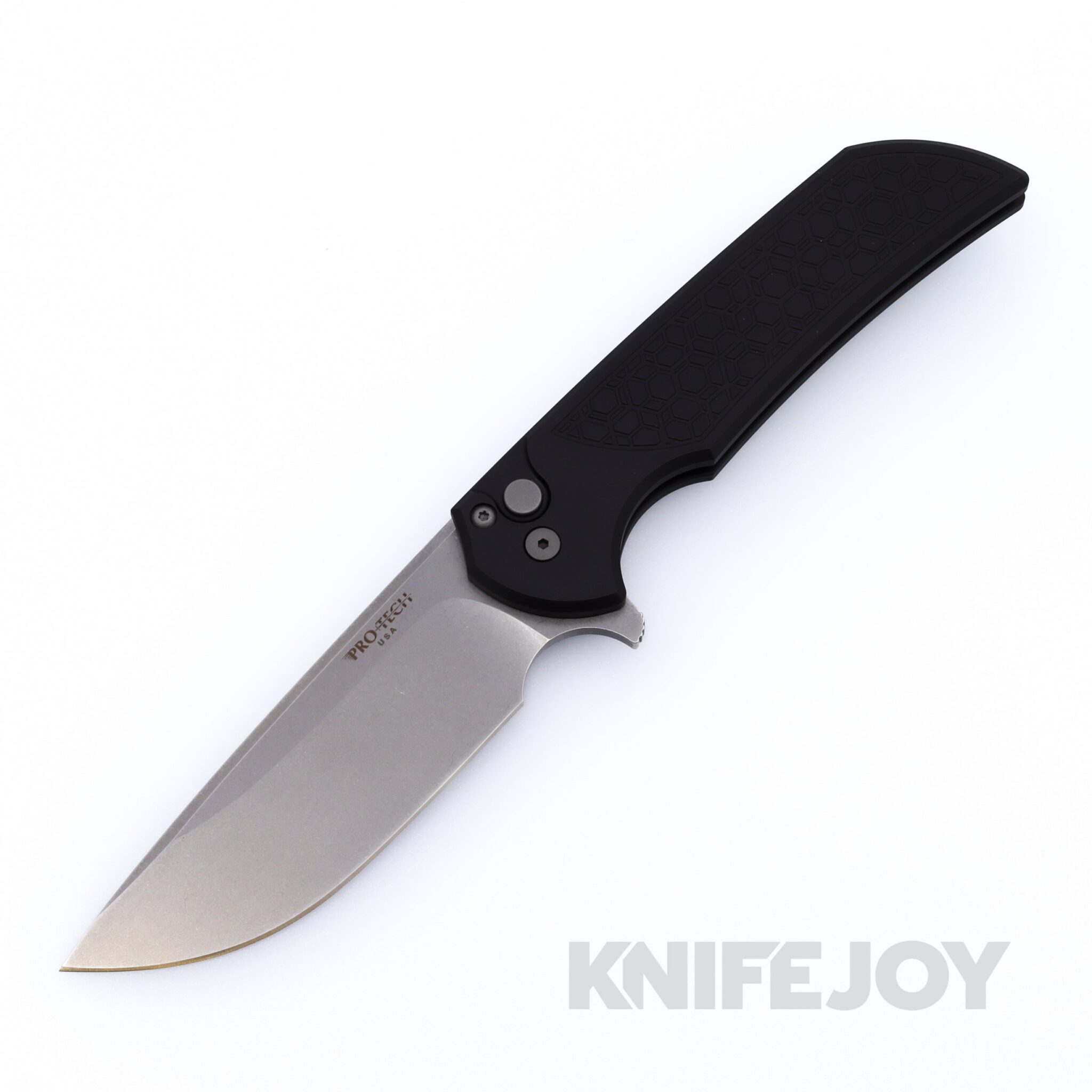 Pro-tech Knives MX105-Gridlock Mordax Flipper Stonewash Magnacut Plain Blade with Gridlock Textured Black Handle