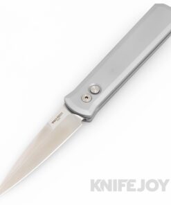 Pro-tech Knives 921-SATIN-GREY GODFATHER Auto Plain Edge Satin Blade with Solid Grey Aluminum Handles