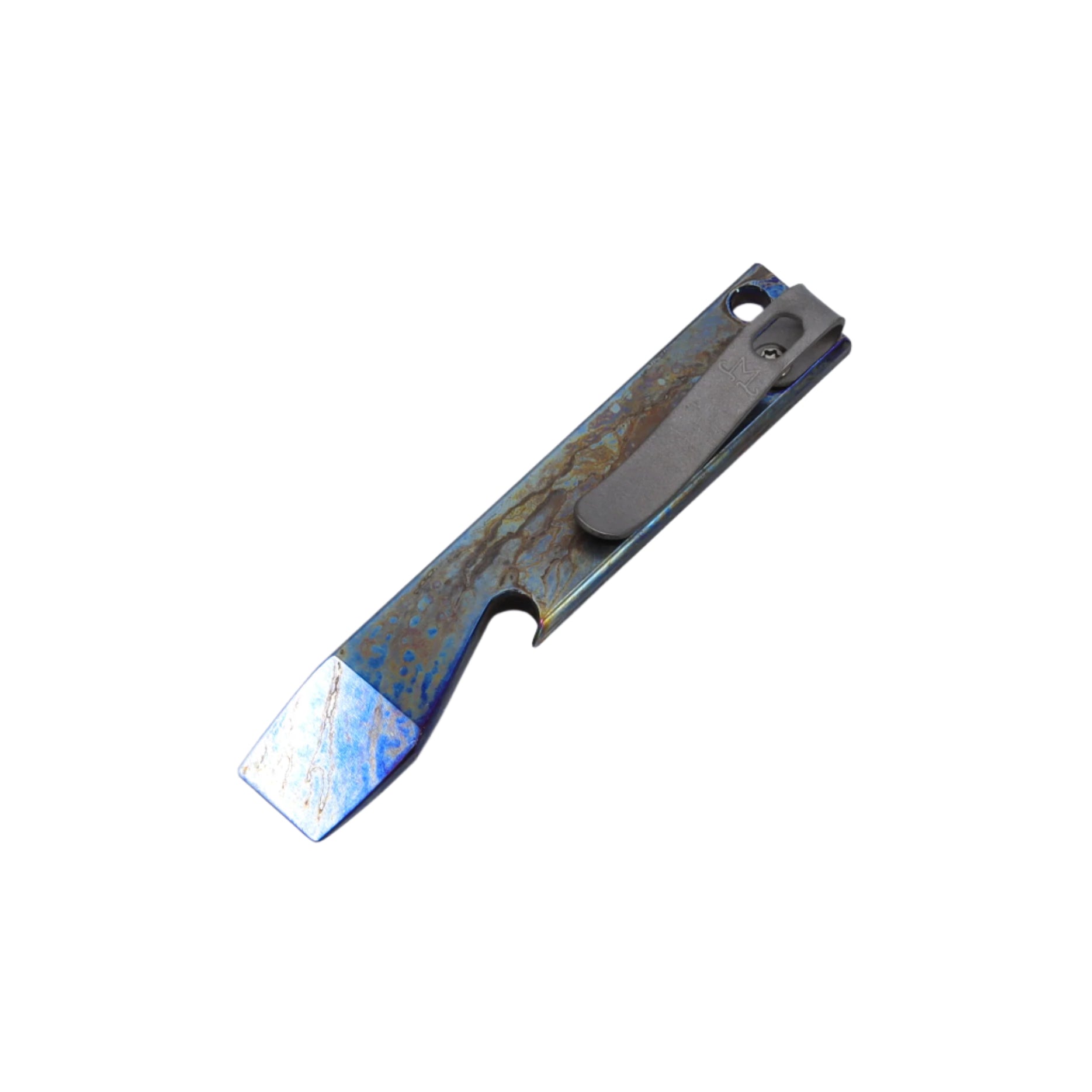 Maverick Customs 4" Acid Distressed Blue Titanium Pocket Pry Bar / Bottle Opener
