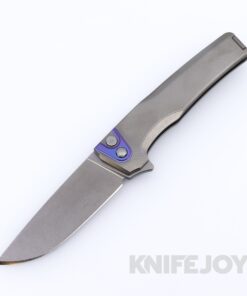 MachineWise Sonora Button Lock Folder Stonewash Blade with Fine Step Textured Grade 5 Raw Titanium Handles / Blurple Titanium Bolster and Raw Titanium Clip