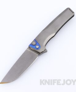 MachineWise Sonora Button Lock Folder Stonewash Blade with Diamond Textured Grade 5 Raw Titanium Handles / Blurple Titanium Bolster and Raw Titanium Clip
