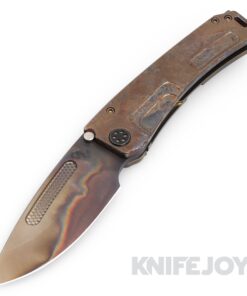 Medford Knives Marauder-H S45VN Vulcan "Checkered" Fuller Drop Point Blade with Scorched Earth Handles/ Old School Brz Spring/ Bronze Hardware and Clip/ Vulcan Breaker
