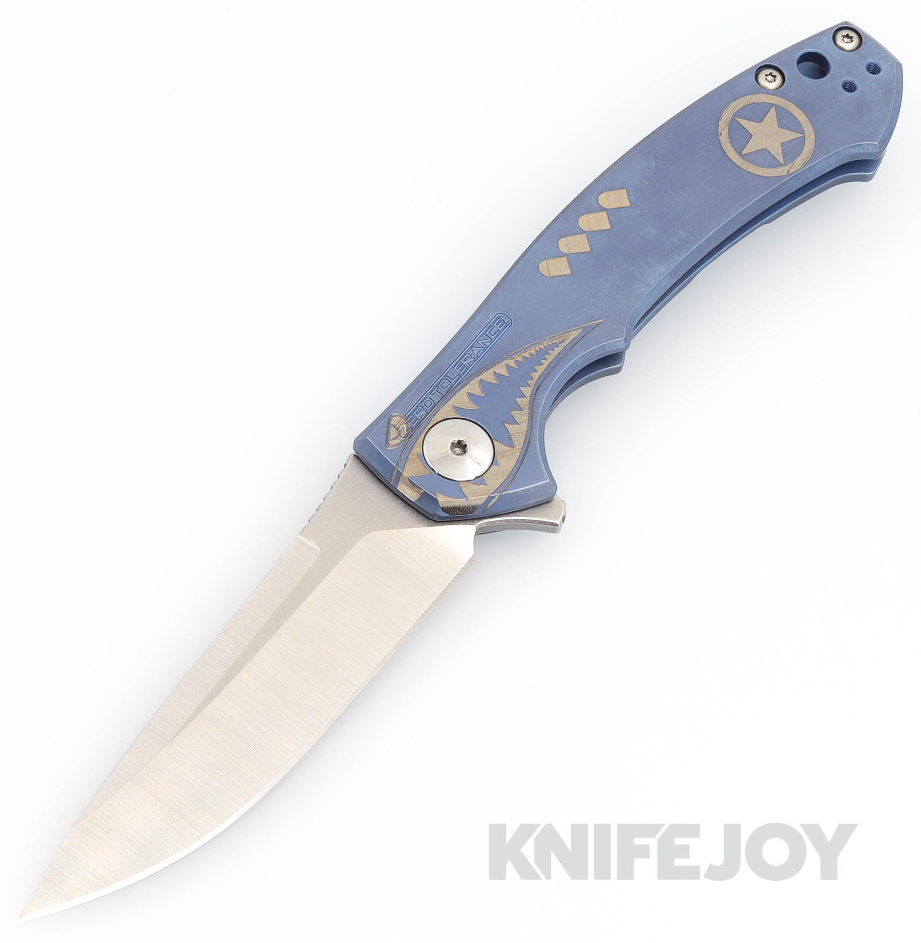 Zero Tolerance Knives ZT 0450 S35VN Blade with BoatRight Bladeworks Engraved Flying Tiger Blue Titanium Handles