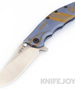 Zero Tolerance ZT 0562TI Rick Hinderer Design CPM-20CV Stonewash/ Satin Grinds Blade with BoatRight Customs Engraved Flying Tiger Blue/ Bronze Anodized Titanium Handles