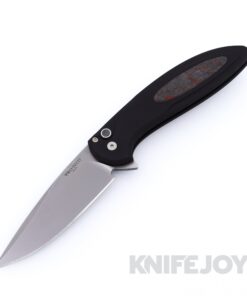 Pro-Tech Knives CF2101-LTD TC Red Cambria 2 Flipper with Stonewash Magnacut Blade and Black Handle with TechnoCarbo Red Inlay / Black Lip Pearl Button / Satin Hardware