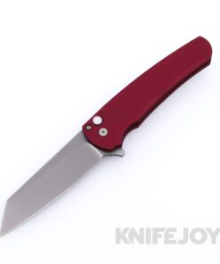 Pro-tech Knives 5405 LTD-RED Malibu Flipper Stonewash Reverse Tanto Magnacut Blade with Red Textured Aluminum Handles and Gold Lip Pearl Button