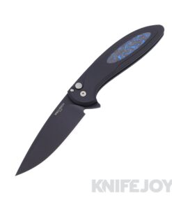 Pro-Tech Knives CF2103-LTD TC Blue Cambria 2 Flipper with DLC Magnacut Blade and Black Handle with TechnoCarbo Blue Inlay / Black Lip Pearl Button / Satin Hardware