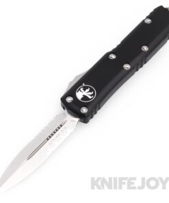 MICROTECH 232-11 UTX-85 II OTF Auto Double Edge Partially Serrated Standard Stonewash Blade with Black Aluminum Handles