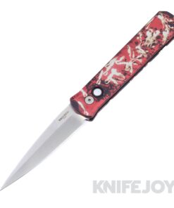 Pro-tech Knives 921-Satin CTC GODFATHER Auto Plain Satin Blade with MOP Button and "Crimson Tiger Camo" Custom Anodized Handle