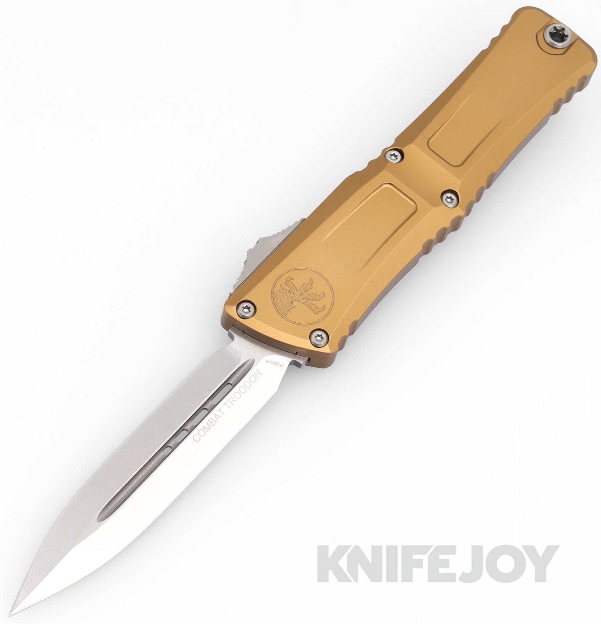 MICROTECH 1142-10TA Combat Troodon III OTF Auto Double Edge Standard Stonewash Blade with Tan Aluminum Handles