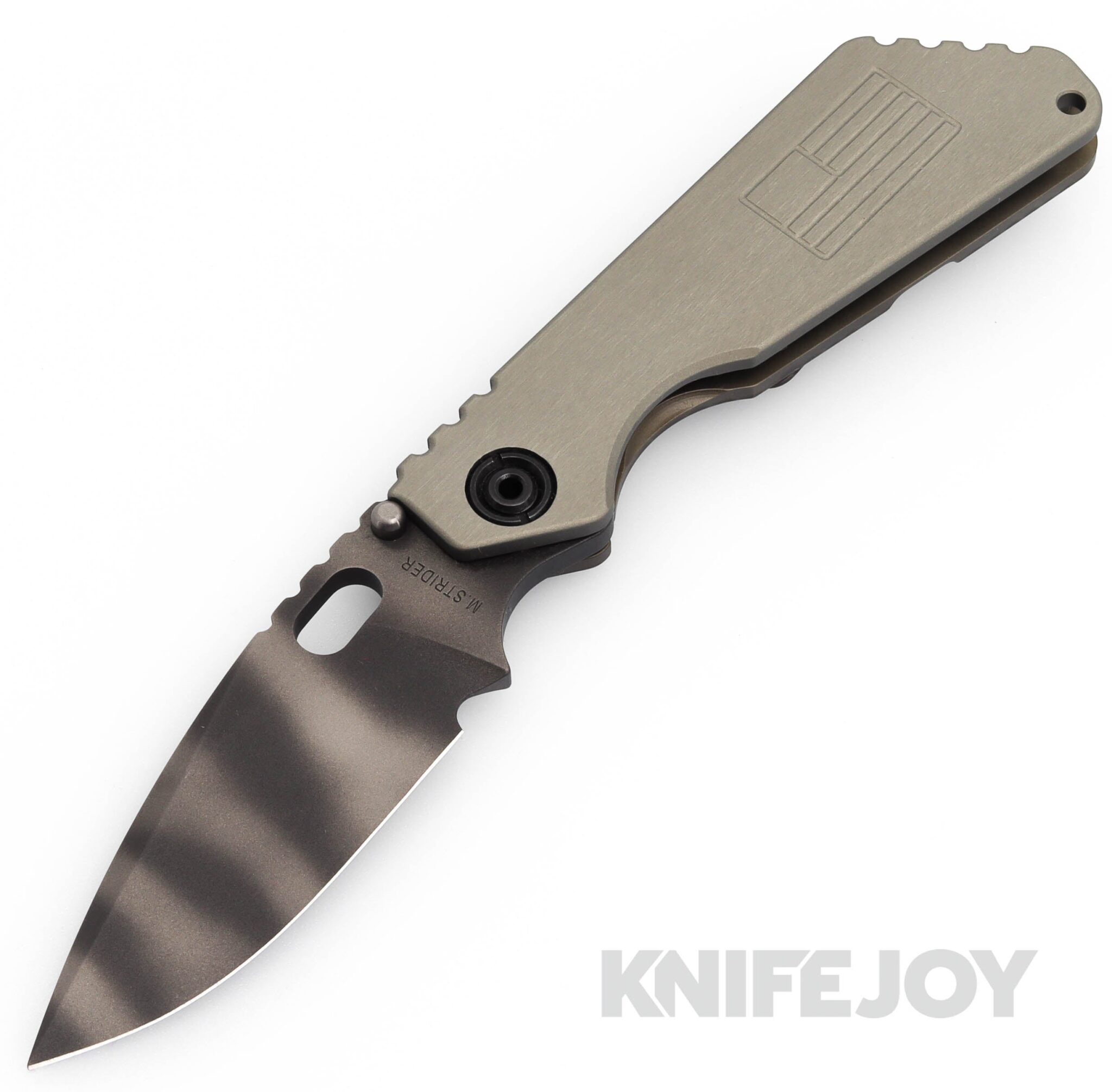Strider Knives SnG Tiger Stripe Spearpoint Fatty CPM-20CV Blade with Aluminum Flag Engraved Handle