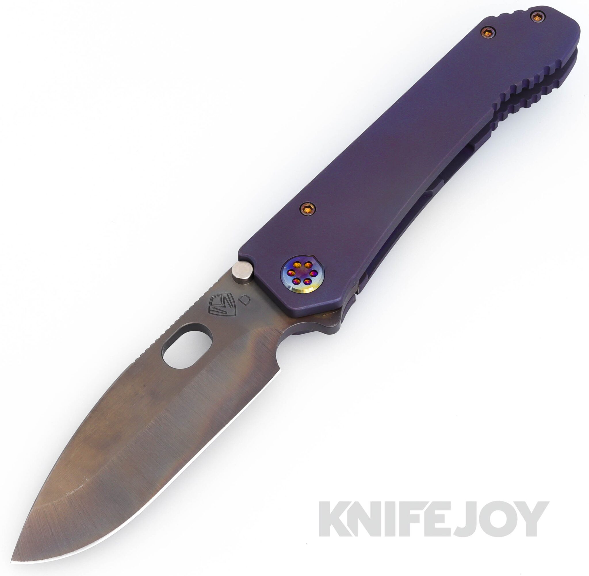 Medford Knives 187DP D2 Vulcan Blade with BB/ Violet Handles/ Flamed Hardware/ Violet Clip