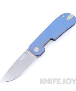 Qvist Invert Liner Lock Drop Point Silver Stonewashed Blade with Blue Anodized Titanium Handles
