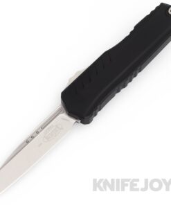 MICROTECH 1241-10 Cypher II Auto OTF Single Edge Stonewash Standard Blade with Black Aluminum Handles