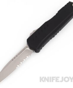 MICROTECH 1241-11AP Cypher II Auto OTF Single Edge Apocalyptic Partially Serrated Blade with Black Aluminum Handles