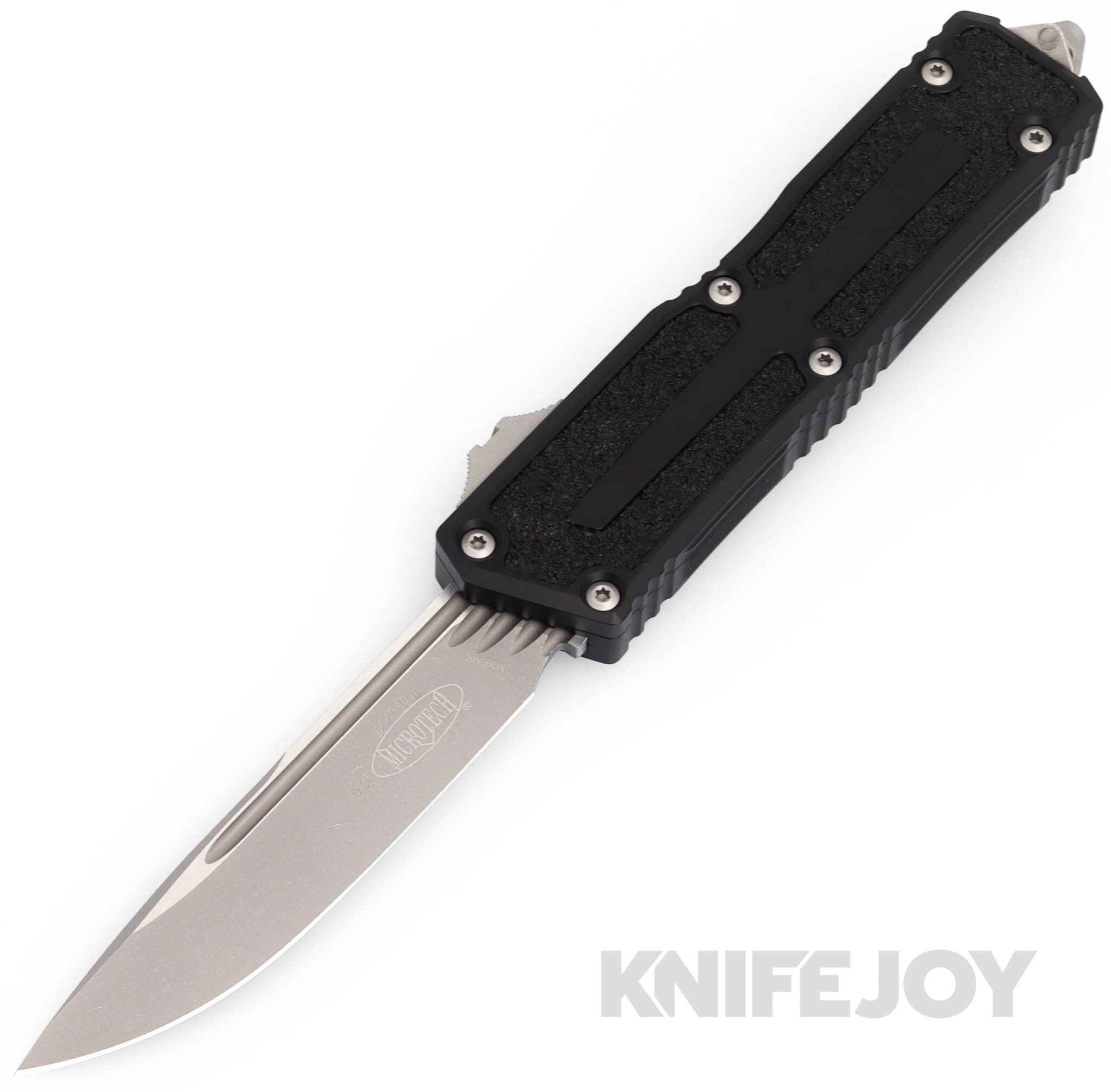 MICROTECH 1278-10AP Scarab II GEN III Auto OTF Single Edge Apocalyptic Standard Blade with Black Aluminum/ Traction Inlay Handles