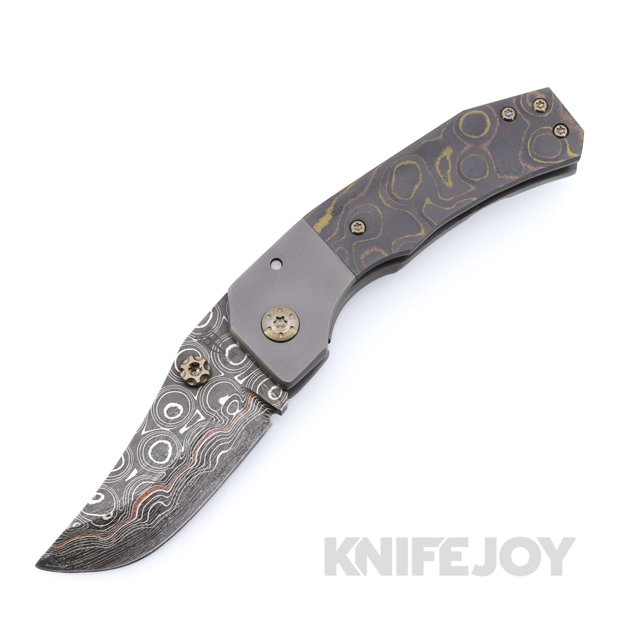 Zermeno Knives Tyr 80 Copper-Infused Damascus MZ1 Blade with Titanium Handles and Camo Carbon Scales