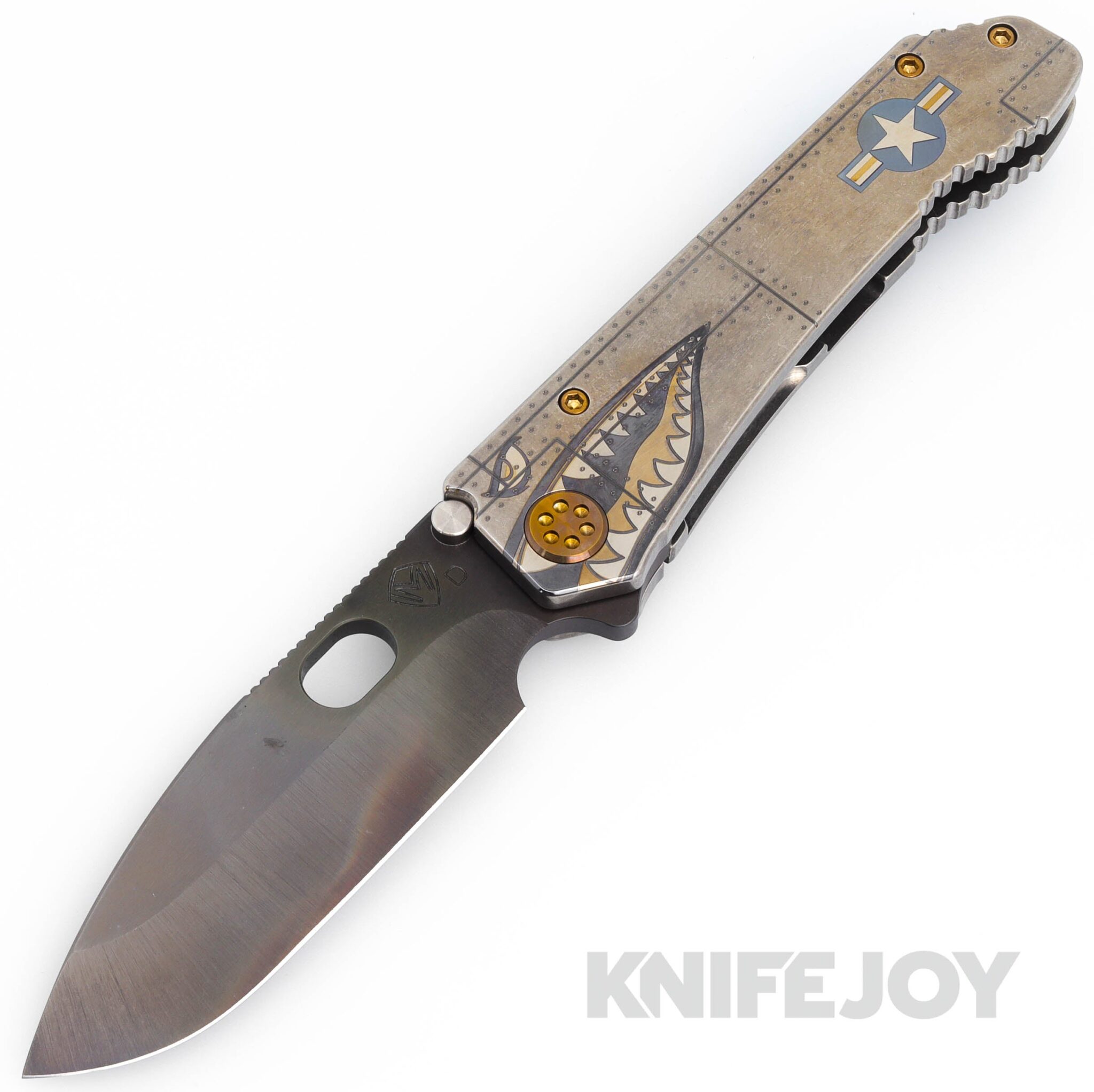 Medford Knives 187DP D2 Vulcan Drop Point Blade with Tumbled Warthog/ Stars-N-Bars Rivet Handles/ Bronze Hardware/ DLC Clip