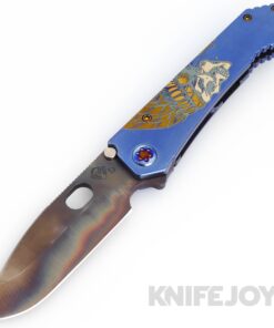 Medford Knives 187DP D2 Vulcan Drop Point Blade with Blue Indian Head Handles/ Flamed Hardware and Clip