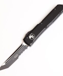 MICROTECH 123-2T Ultratech OTF Auto Tactical Black Tanto Partially Serrated Blade with Black Aluminum Handles