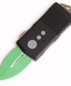 MICROTECH 157-1JM Exocet OTF Auto Signature Series Double Edge Green Blade with Black Aluminum Handles