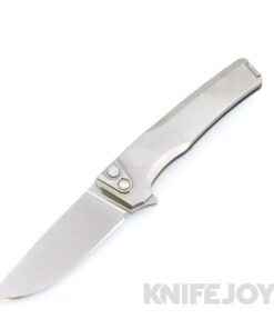 MachineWise Sonora Button Lock Folder Stonewash S90V with Diamond Textured Grade 5 Integral Raw Titanium Handles / Bolster / Clip