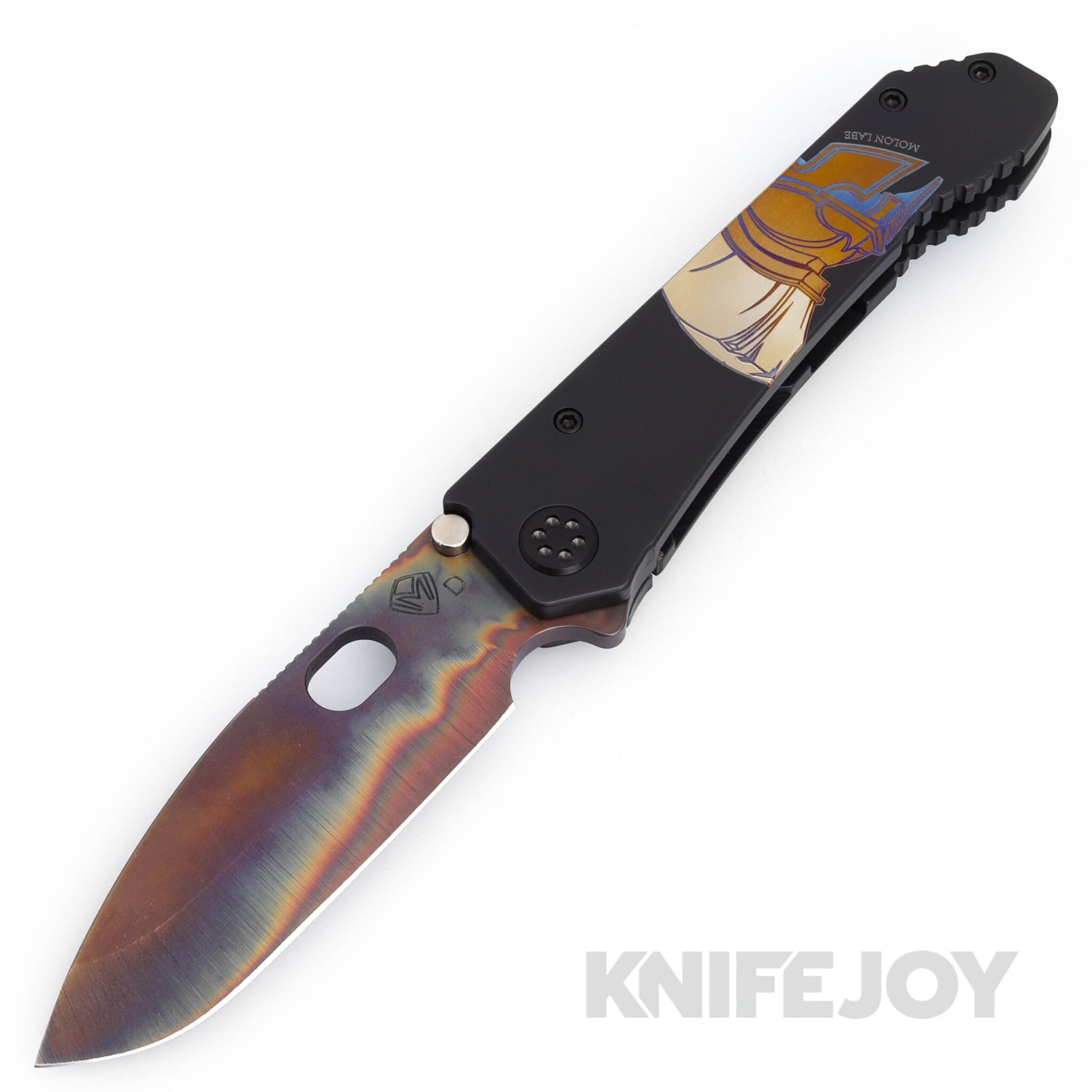 Medford Knives 187DP D2 Vulcan Drop Point Blade with DLC "Molon Labe" Handles/ Black Hardware/ Brz-Vio Fade Clip