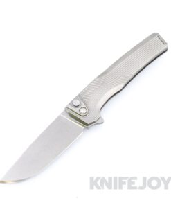 MachineWise Sonora Button Lock Folder Stonewash S90V with Streamine Textured Grade 5 Integral Raw Titanium Handles / Bolster / Clip