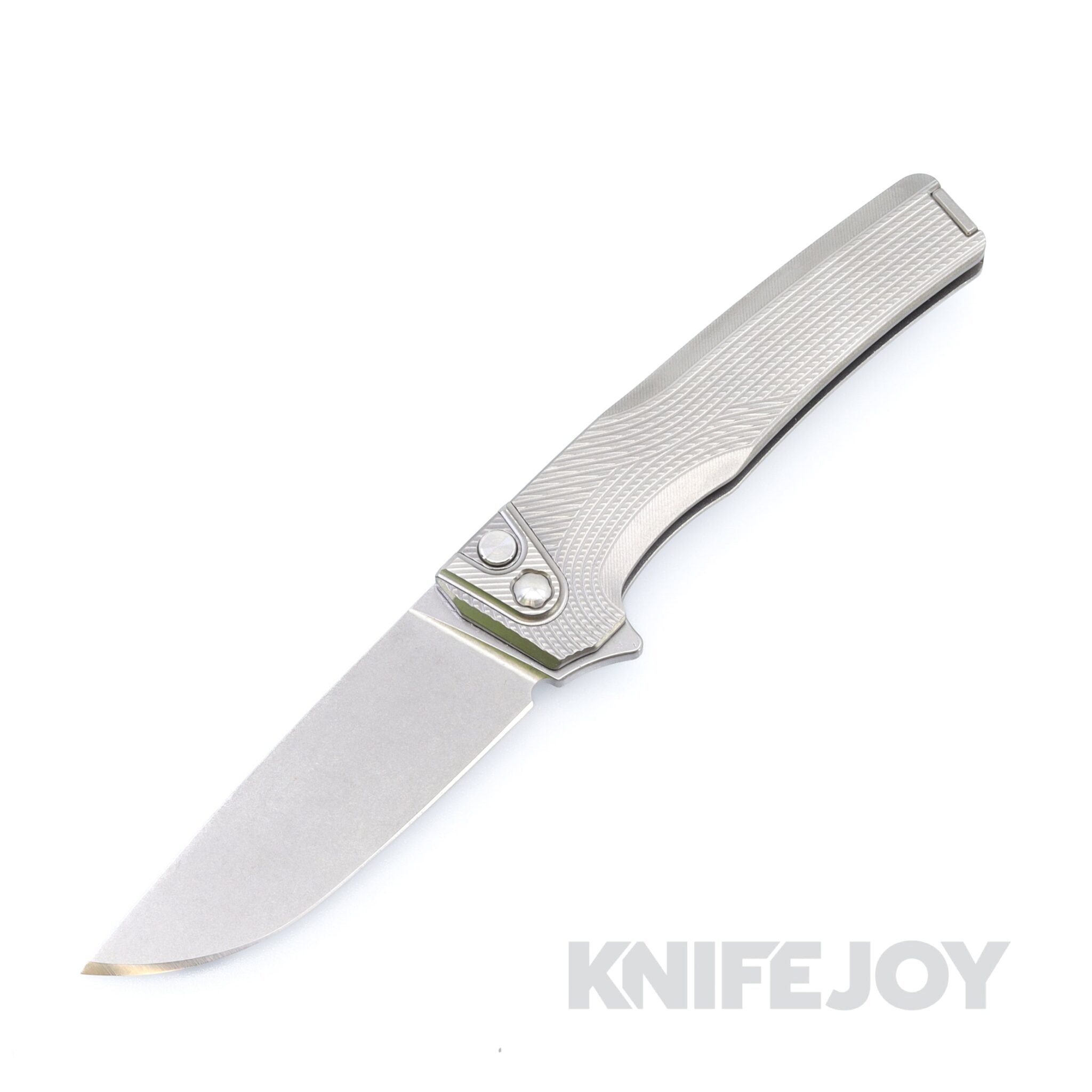 MachineWise Sonora Button Lock Folder Stonewash S90V with Streamine Textured Grade 5 Integral Raw Titanium Handles / Bolster / Clip