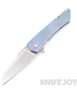 MachineWise Mojave Frame Lock Folder Stonewash S90V with Smooth Grade 5 Integral Powder Blue Distressed Titanium Handles / Raw Ti Spacer and Clip