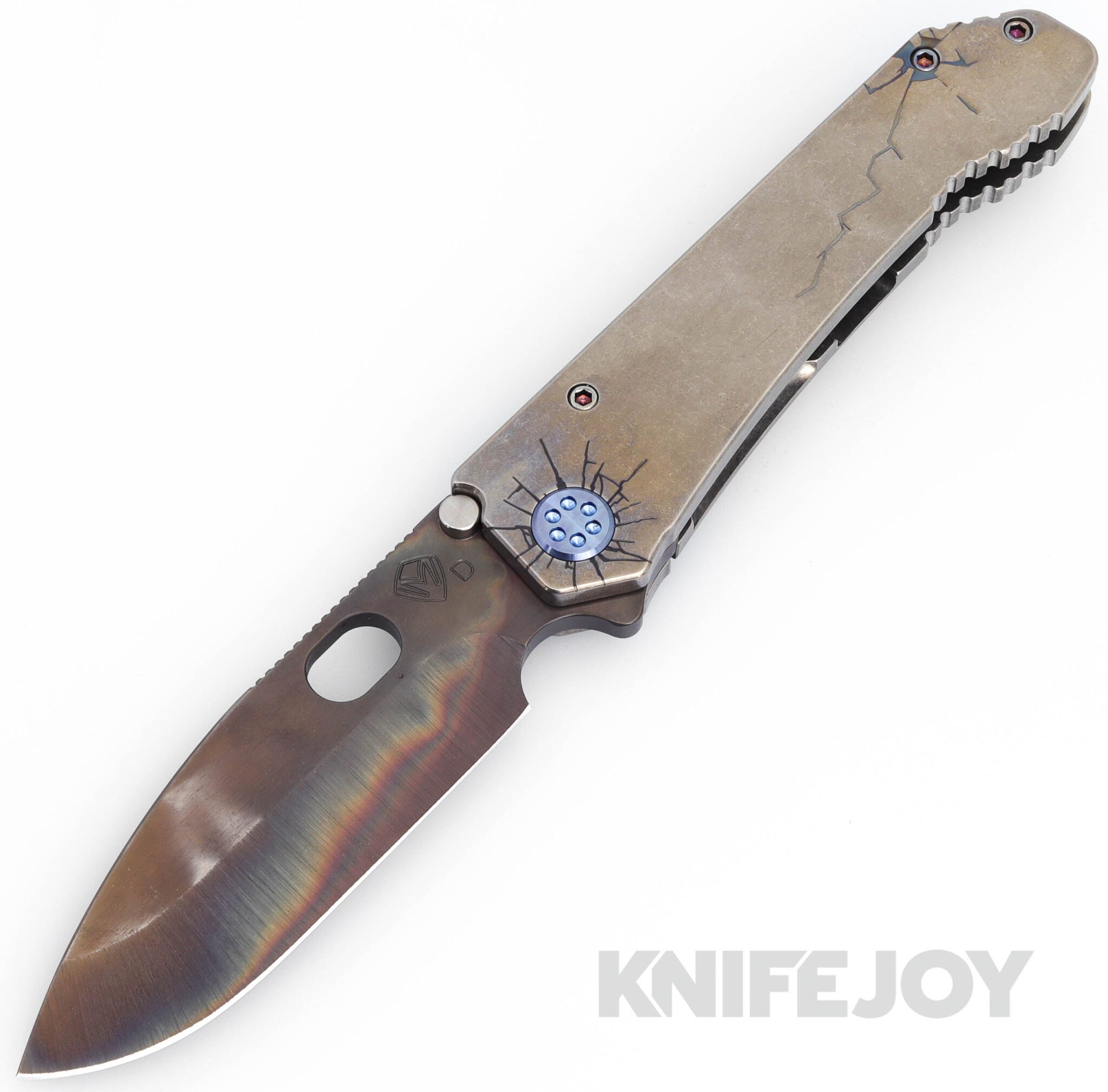 Medford Knives 187DP D2 Vulcan Drop Point Blade with Tumbled "Cracked Glass" Handles/ Flamed Hardware and Clip