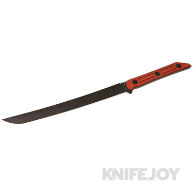 Hoback Knives HOB4203 Kwaichete Fixed Blade 154CM DLC Black Stonewash Finish Blade with Ruby Red SureTouch Handle