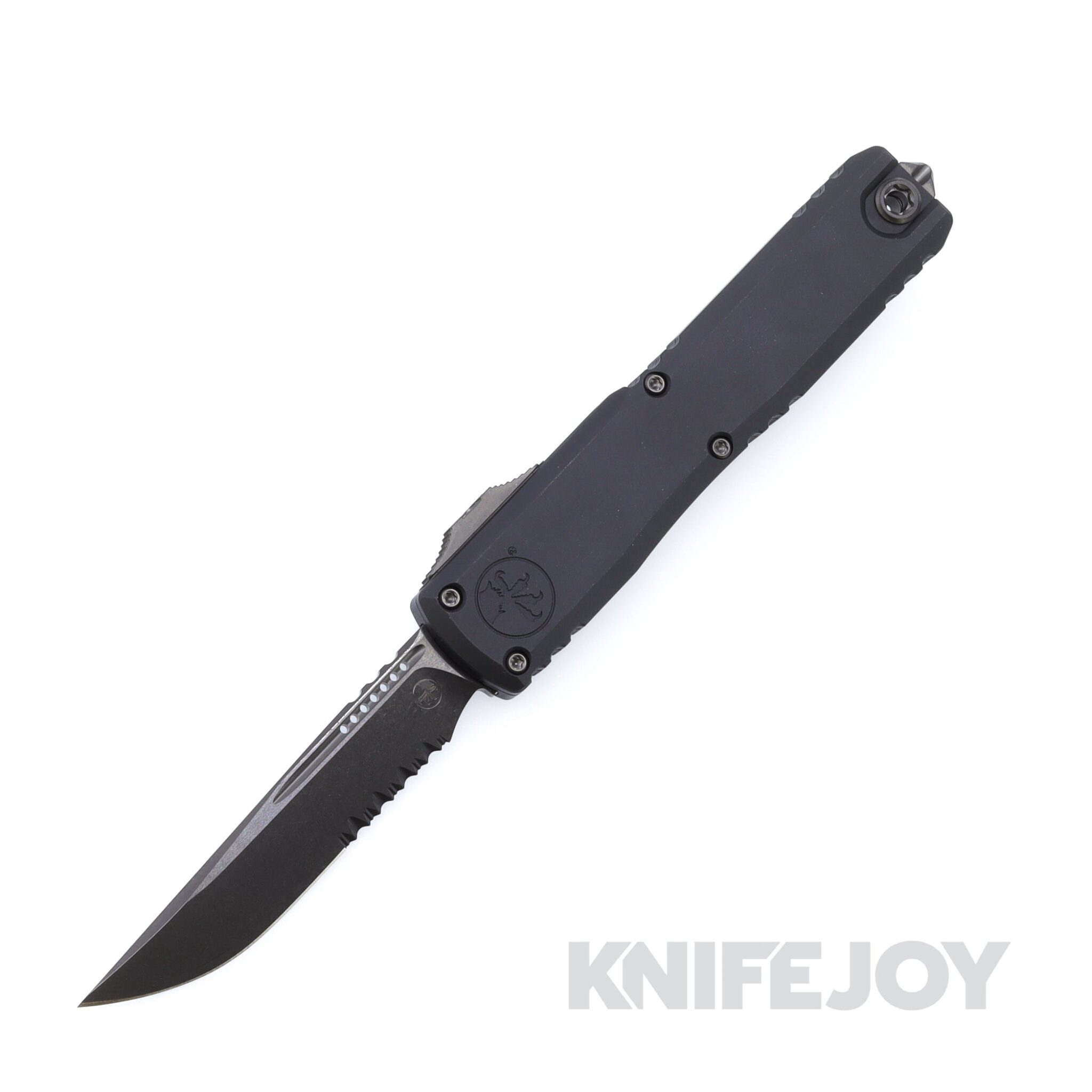 MICROTECH 1121-2DLCTSH Ultratech ZBP OTF Auto Single Edge DLC Partially Serrated Blade with Black Shadow Aluminum Handles
