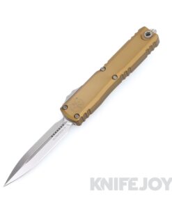 MICROTECH 11224-10TA Ultratech Gen IV OTF Auto Double Edge Stonewash Standard Blade with Tan Aluminum Handles