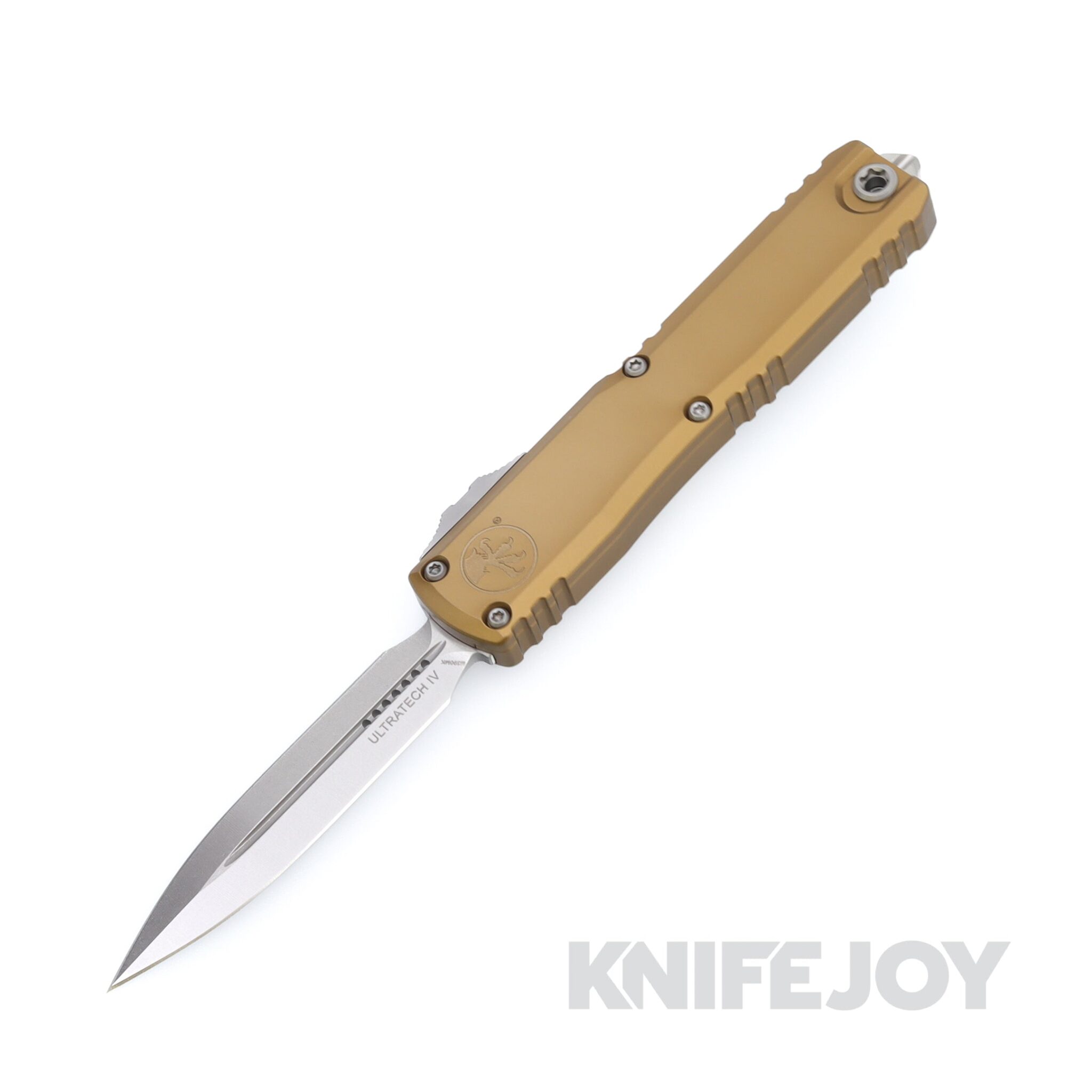 MICROTECH 11224-10TA Ultratech Gen IV OTF Auto Double Edge Stonewash Standard Blade with Tan Aluminum Handles