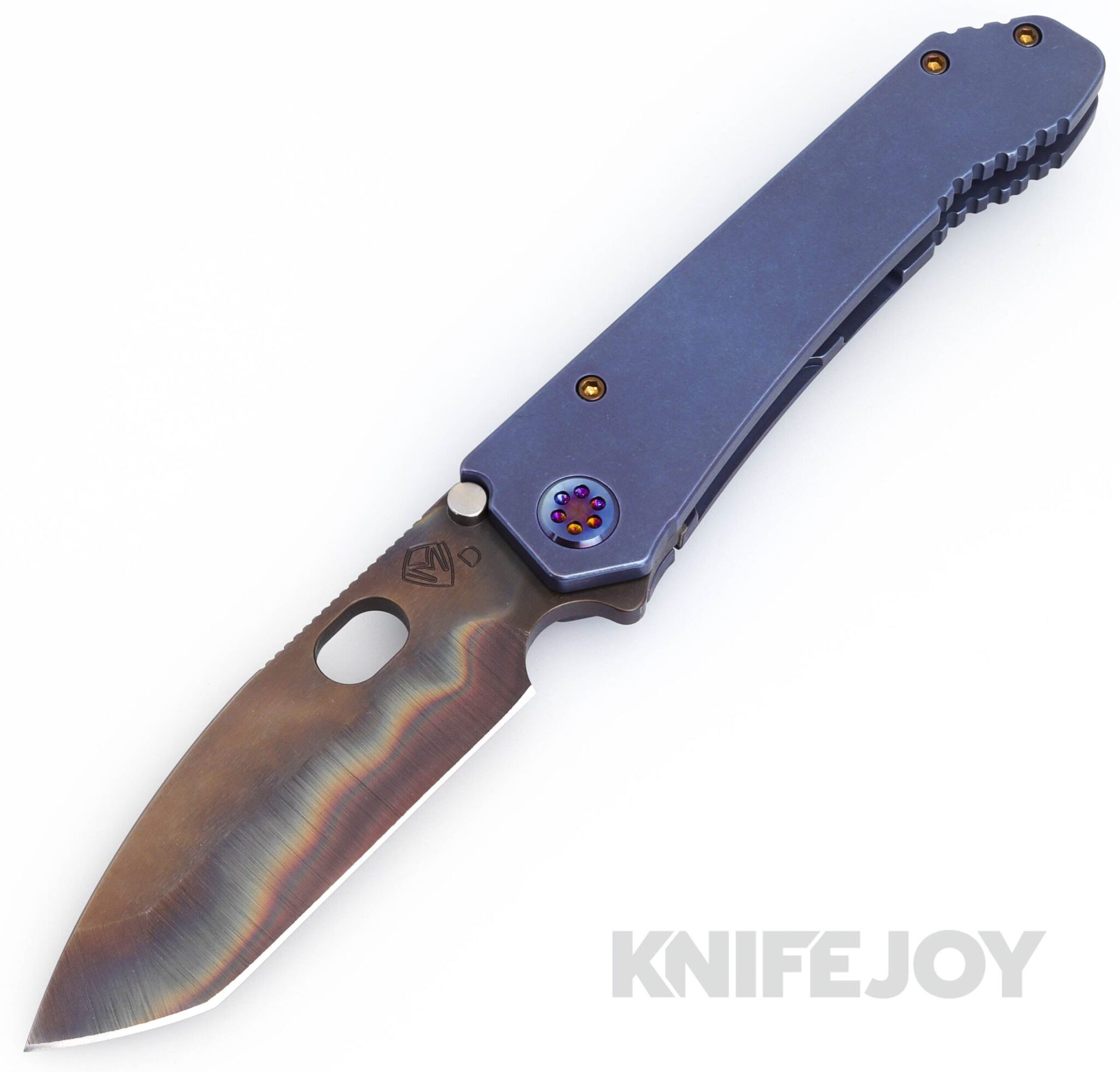 Medford Knives 187DPT D2 Vulcan Tanto Blade with Old School Blue Handles/ Flamed Hardware and Clip