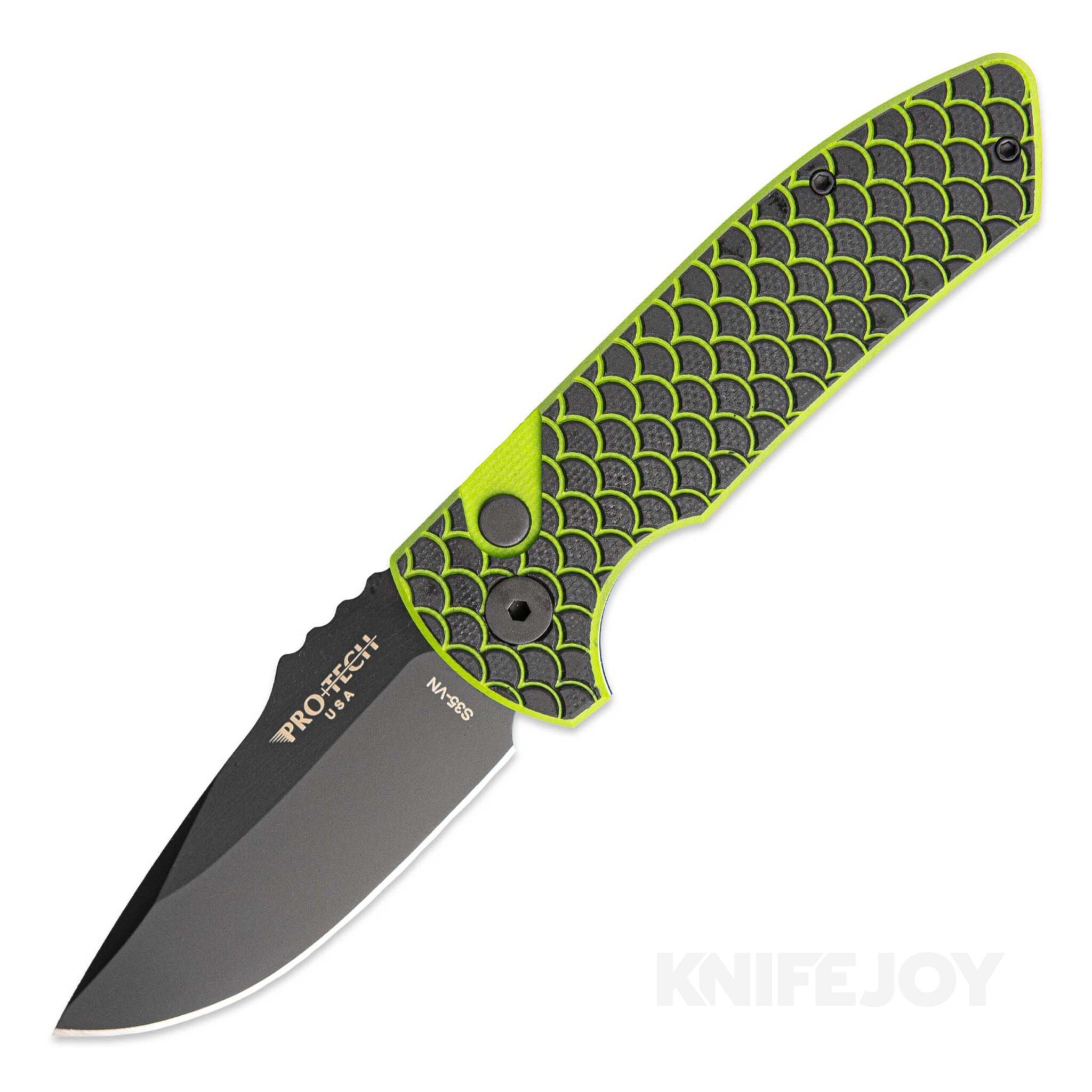 Pro-tech Knives PT-KJoySBR.03 Auto SBR Les George Exclusive KnifeJoy Short Bladed Rockeye with Green/Black Fish Scale Handles DLC Blade