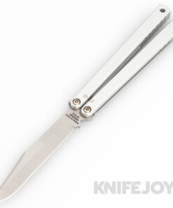 Squid Industries Knives Spiral Silver Krake Raken V3 Balisong Butterfly Stonewash Bowie Blade with Silver Aluminum Handles BLADE Show Special