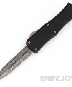 MICROTECH 1701M-16CBS Mini Hera Auto OTF Bayonet Signature Series Damascus Standard Blade with Claw Burst Deep Engraved Black Aluminum Handles/ Crud Kutter and Dual Fuel Drive Train