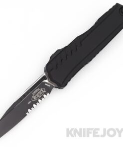 MICROTECH 1241-2T Cypher II Auto OTF Single Edge Tactical Partially Serrated Blade with Black Aluminum Handles