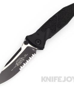 MICROTECH 160-2T SOCOM Elite Folder Single Edge Black Tactical Partially Serrated Blade with Black Aluminum Handles