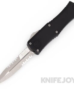 MICROTECH 1701M-11AP Mini Hera Auto OTF Bayonet Apocalyptic Standard Partially Serrated Blade with Black Aluminum Handles/ Crud Kutter and Dual Fuel Drive Train