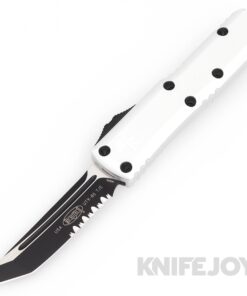 MICROTECH 233-2CR UTX-85 II OTF Auto Tanto Black Partially Serrated Blade with Clear Aluminum Handles