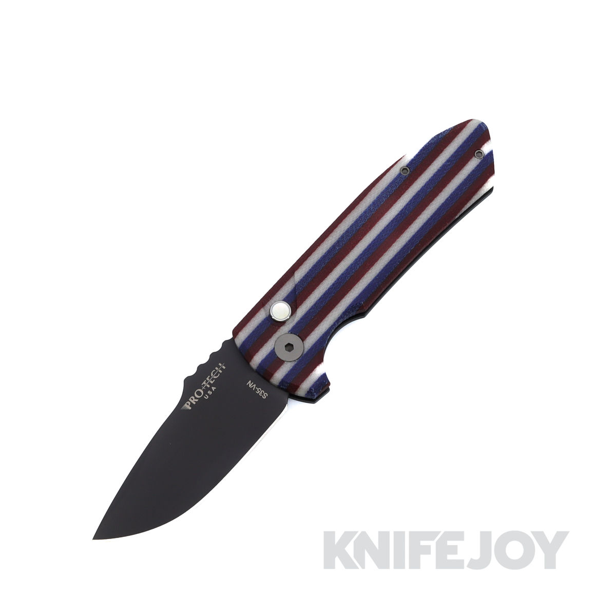 Pro-tech Knives SBR-Unique Micarta Auto DLC S35VN with Unique Patriotic Striped Micarta Handles and Black Aluminum Back / Hardware